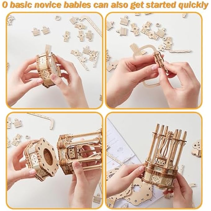 3D WOODEN MODEL KITS, 3D WOODEN PUZZLE TO BUILD DIY MECHANICAL, DIY MODEL CRAFT TOY KITS FOR ADULTS, FERRIS WHEEL MUSIC BOX WITH LIGHT GIFT FOR TEENAGERS - Image 3